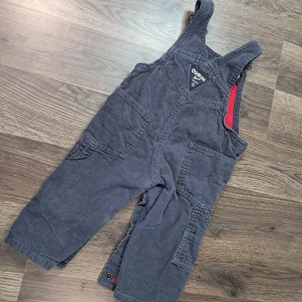 OshKosh B'Gosh Corduroy Conductor Overall Blue Grey Red Lining Size 6 Month